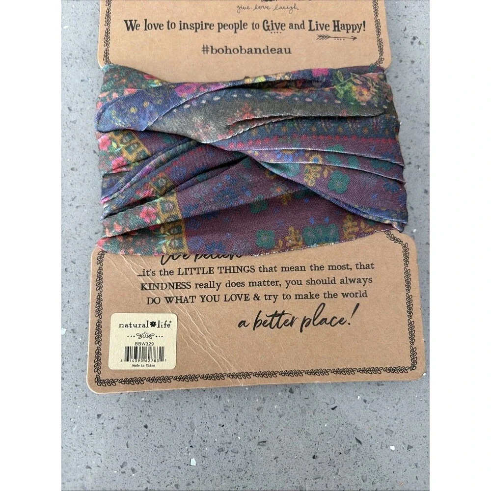 Natural Life Full Boho Bandeau Headband Blue Folk Garden Multi Use Buff Top New